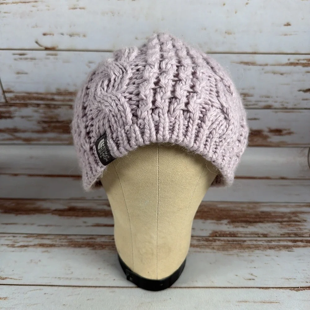 North Face Chunky Cable Knit Beanie Wool Alpaca OSFM Ski Hat Used